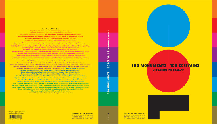 Uli Meisenheimer-Design graphique du livre 100 monuments / 100 écrivains qui présente les cent monuments historiques majeurs de France.
Centre des monuments nationaux / Éditions du patrimoine