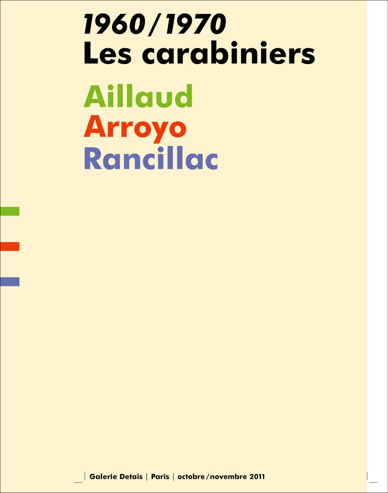 Uli Meisenheimer- Design graphique d’un catalogue pour l’exposition ‘Les carabiniers’, Gilles Aillaud, Eduardo Arroyo et Bernard Rancillac, Galerie Detais, Paris