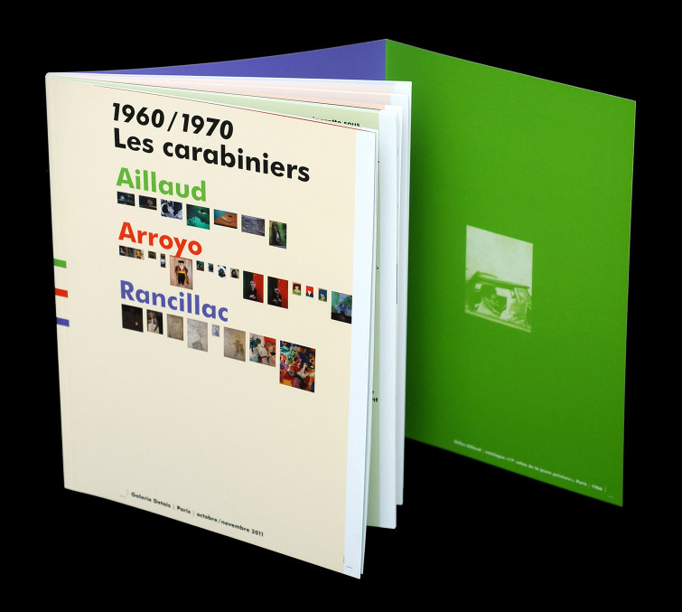 Uli Meisenheimer- Design graphique d’un catalogue pour l’exposition ‘Les carabiniers’, Gilles Aillaud, Eduardo Arroyo et Bernard Rancillac, Galerie Detais, Paris