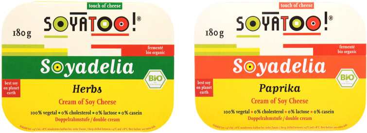 Uli Meisenheimer-Identité visuelle et packaging de trois marques du fabricant de produits biologiques Tofutown: Viana, Veggie Life et Soyatoo!