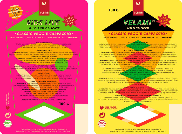 Uli Meisenheimer-Identité visuelle et packaging de trois marques du fabricant de produits biologiques Tofutown: Viana, Veggie Life et Soyatoo!